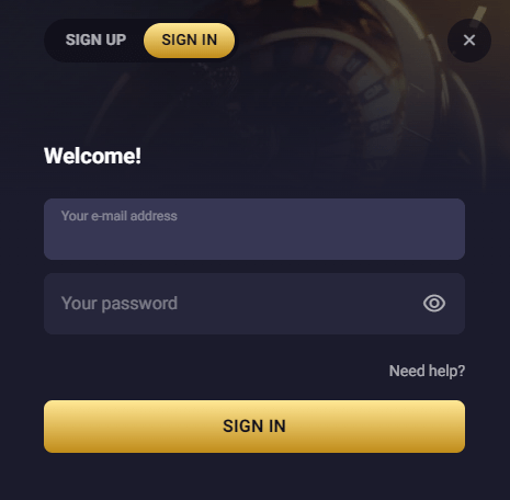 RollXO casino login form with fields