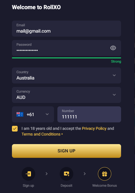 RollXO sign up Process